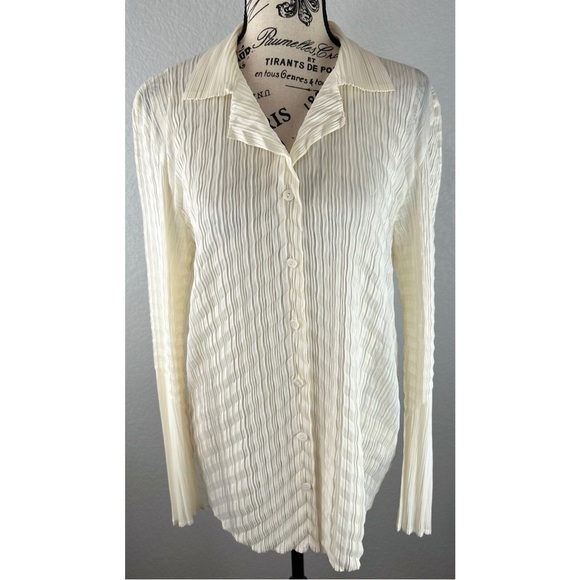 Josephine Chaus Women’s Cream Button Up Crinkle Blouse, size Large - Picture 2 of 9